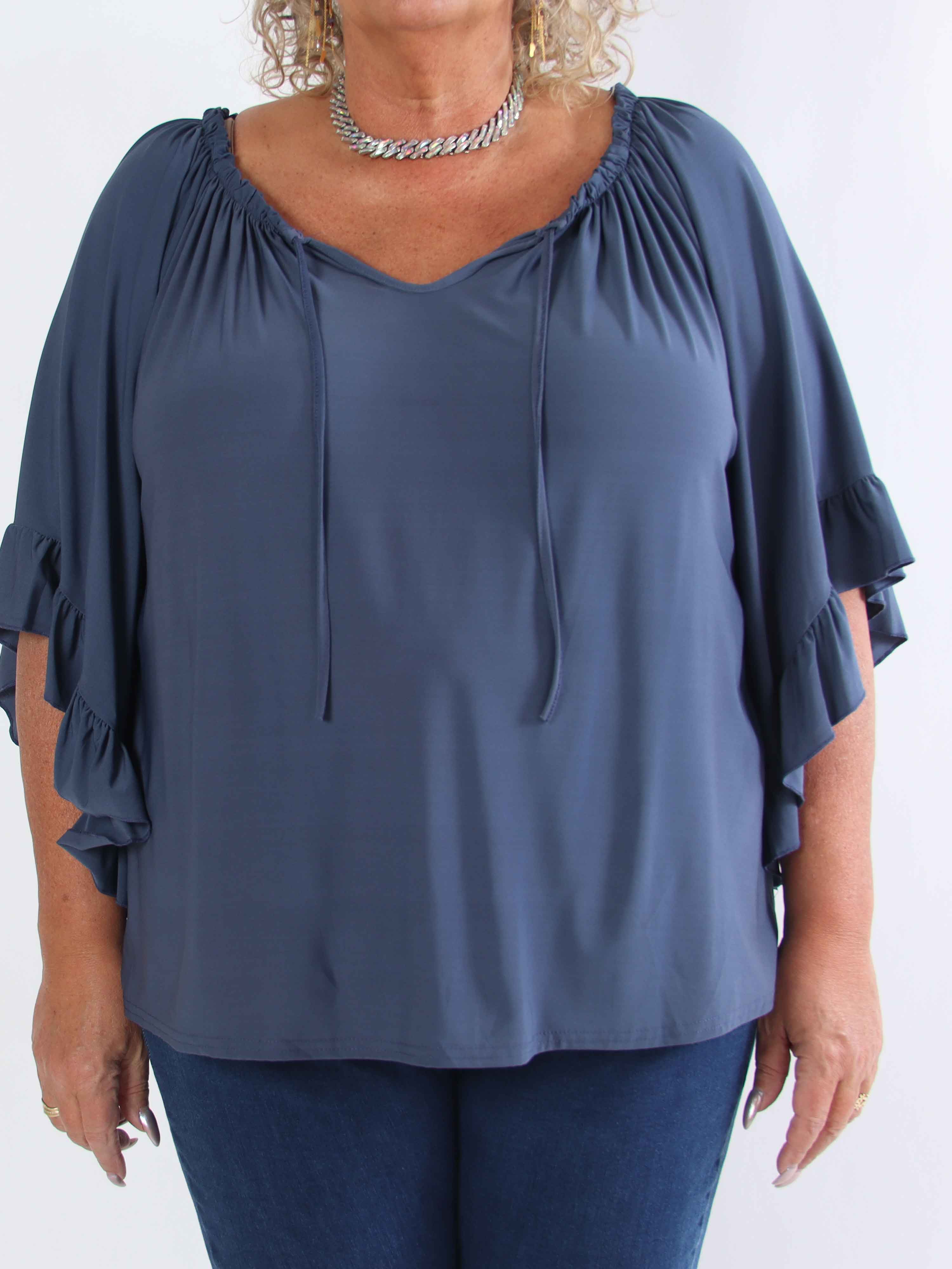 Anneli - Söt elastisk plus size tunika med volangärmar